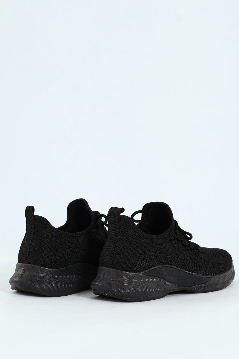 Basic Fly Knit Lace Up Slip On Sneaker - Black