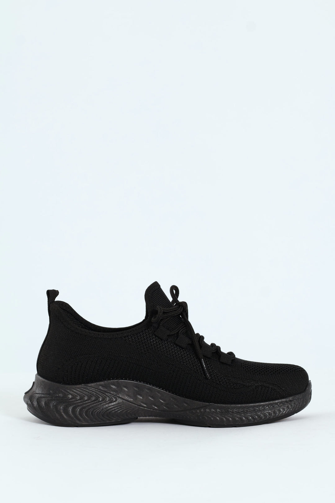 Basic Fly Knit Lace Up Slip On Sneaker - Black