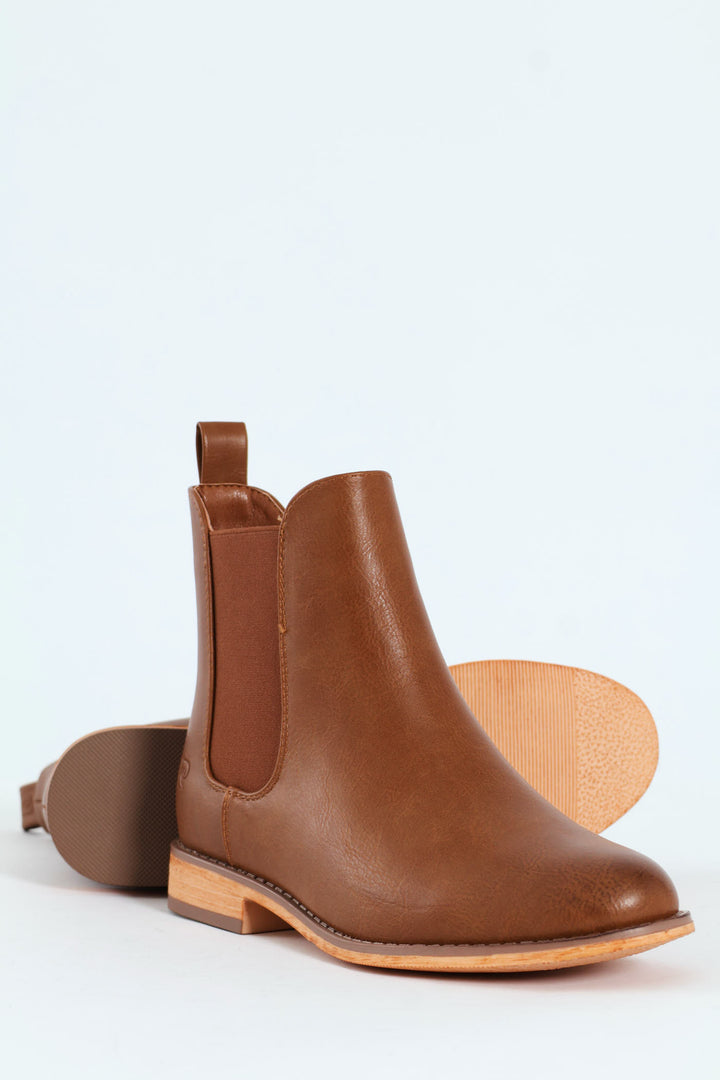 Sera Ankle Chelsea Boot With Wooden Outsole - Tan