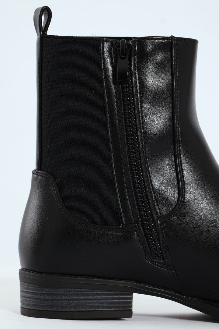 Round Toe Chelsea Ankle Boot - Black