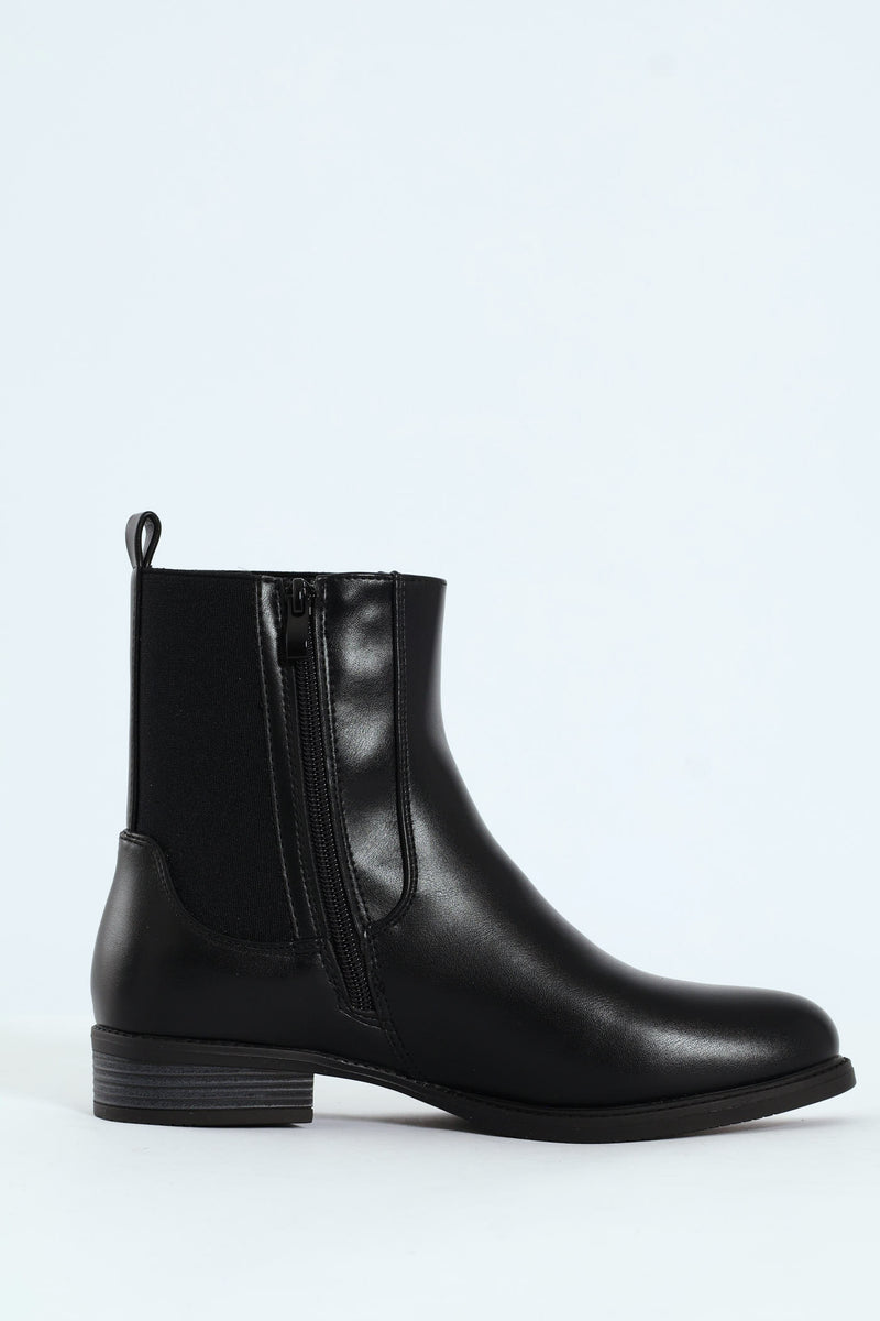 Round Toe Chelsea Ankle Boot - Black