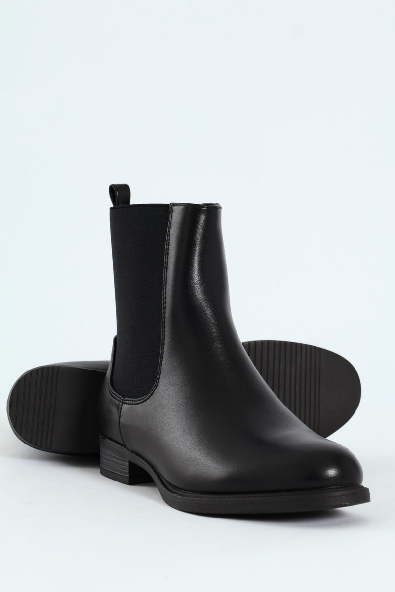 Round Toe Chelsea Ankle Boot - Black