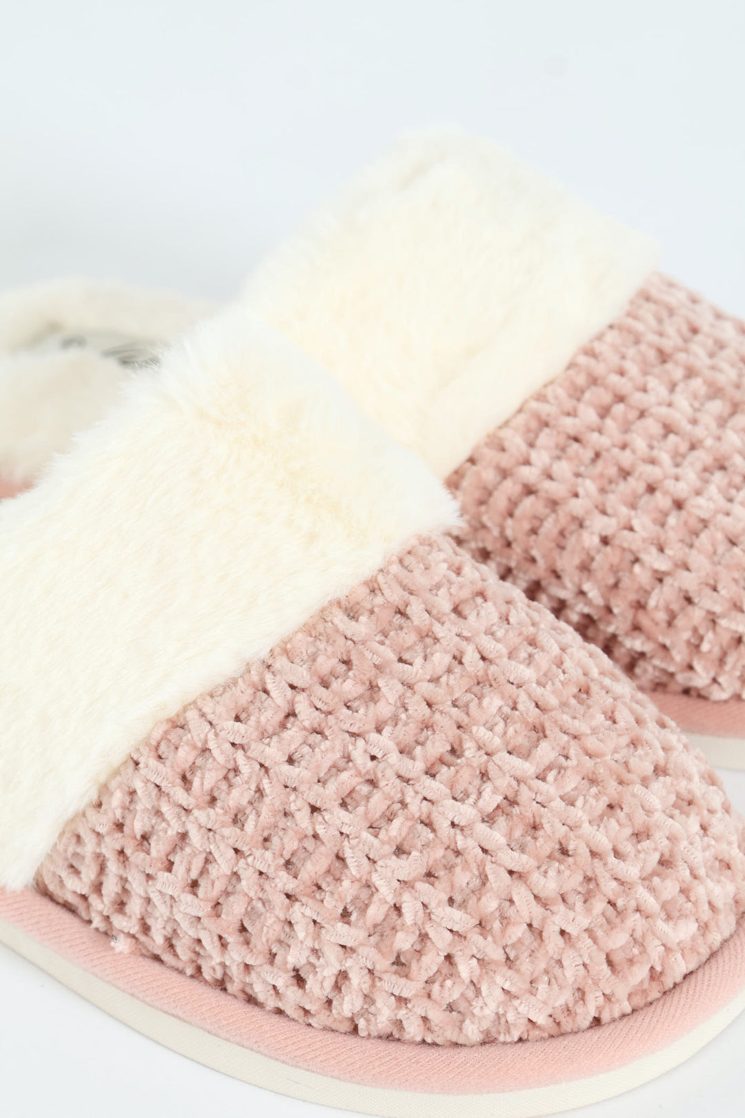 Chenille Closed Toe Slipper With Fur Topline - Blush