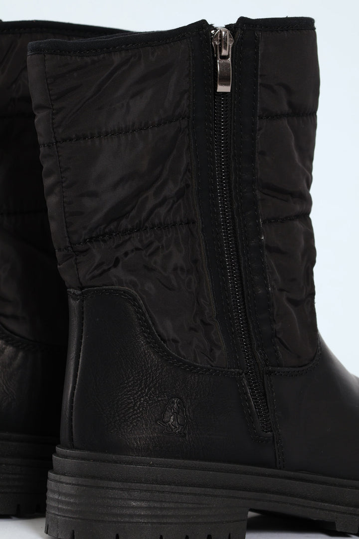 Rochelle Panelled Nylon & Pu Mid Calf  Boot - Black