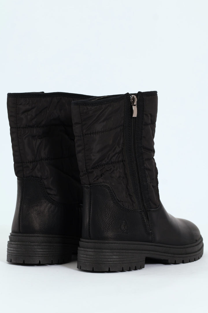 Rochelle Panelled Nylon & Pu Mid Calf  Boot - Black