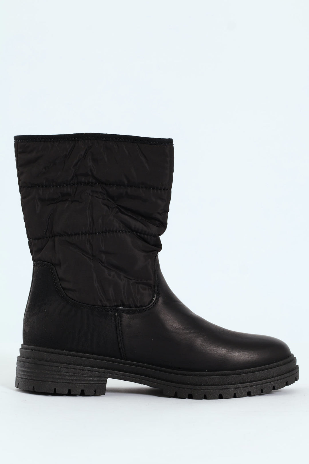 Rochelle Panelled Nylon & Pu Mid Calf  Boot - Black