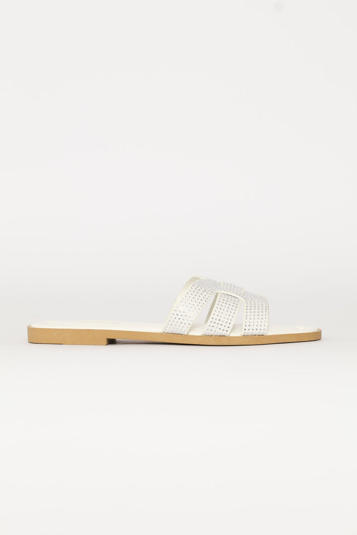 Diamante H-Mule Basic Sandal - White