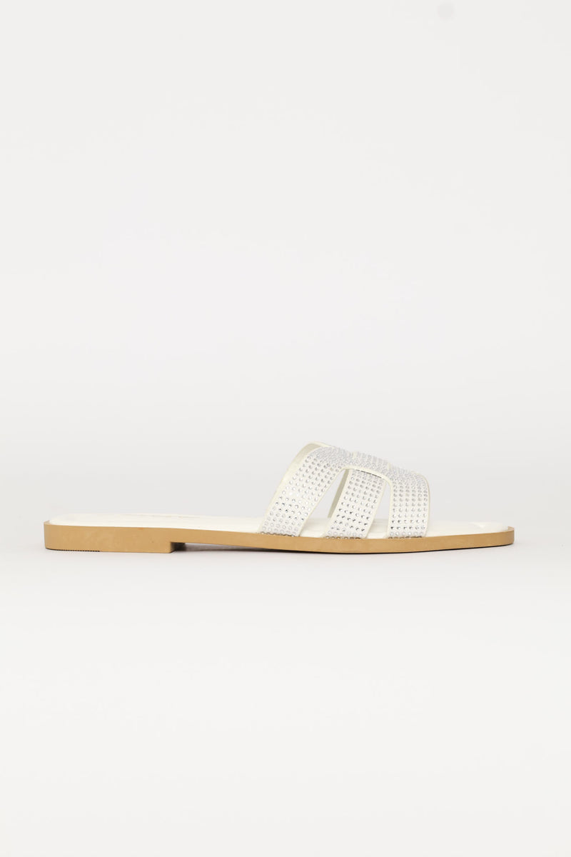 Diamante H-Mule Basic Sandal - White