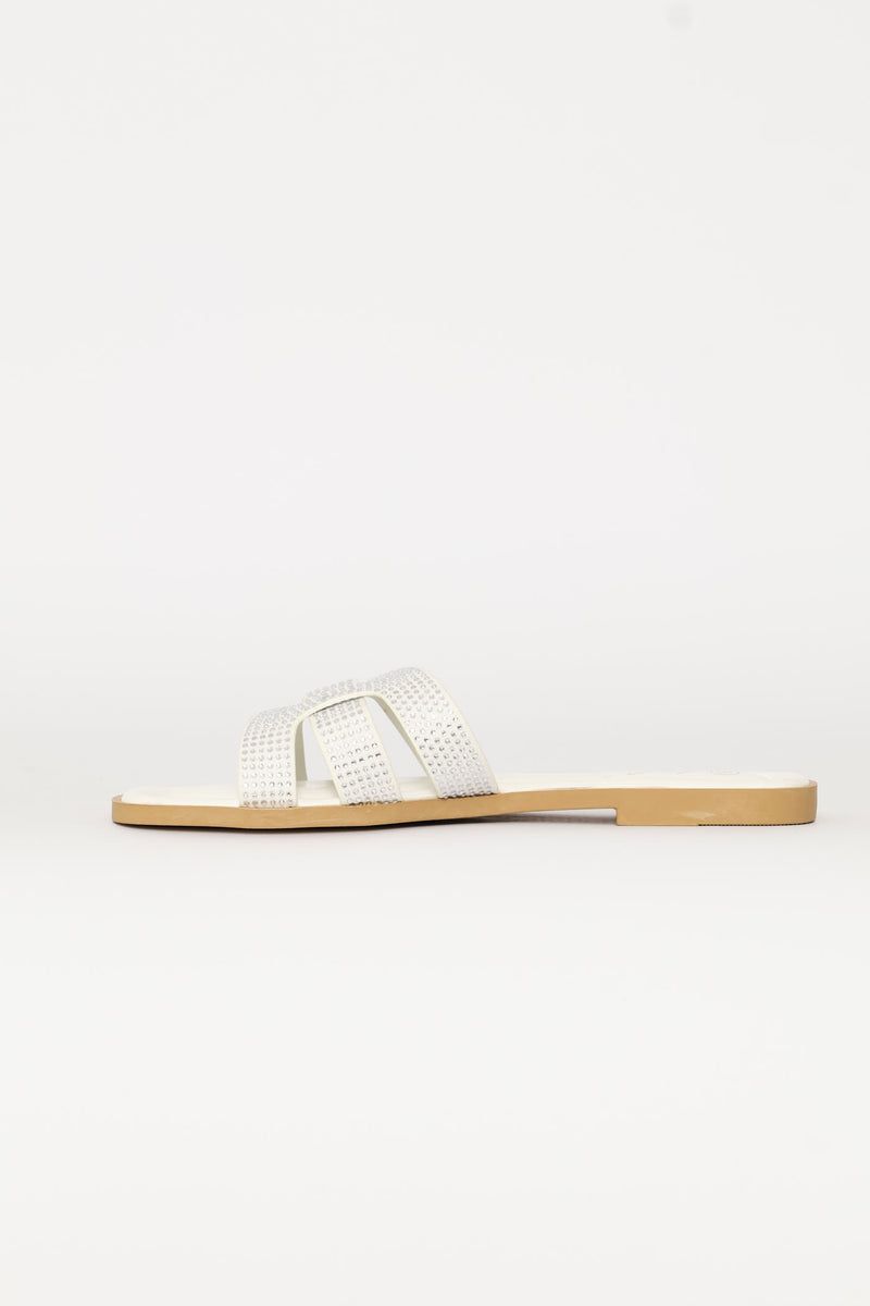 Diamante H-Mule Basic Sandal - White