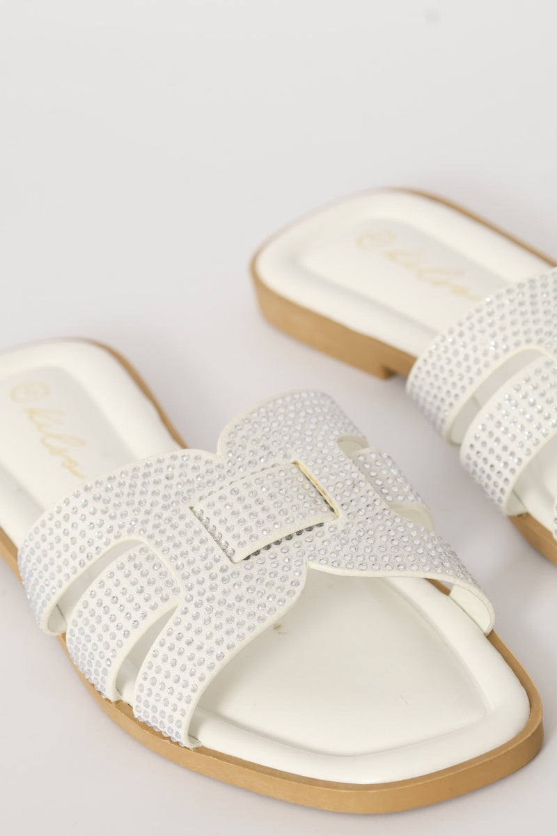 Diamante H-Mule Basic Sandal - White