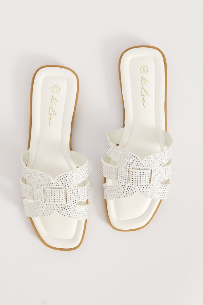 Diamante H-Mule Basic Sandal - White
