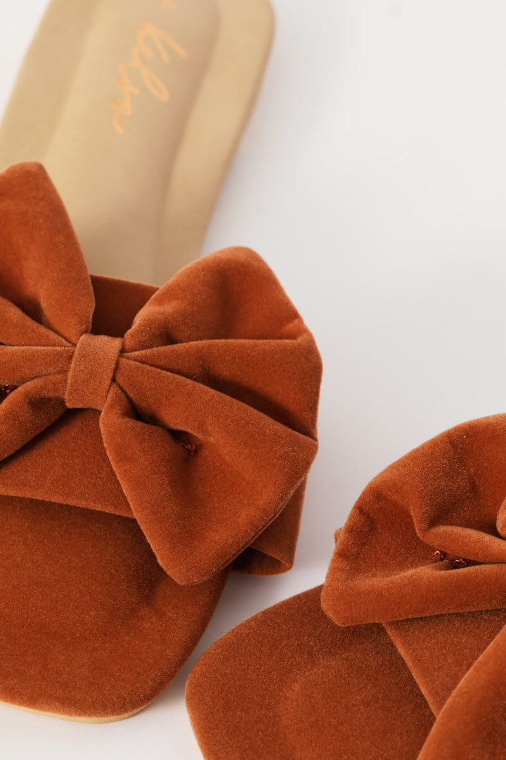 Bow Detail Multi Fabric Sandal - Tan