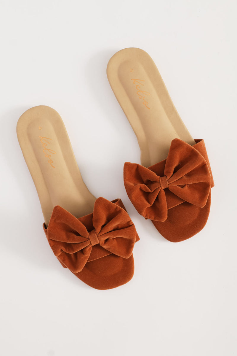 Bow Detail Multi Fabric Sandal - Tan
