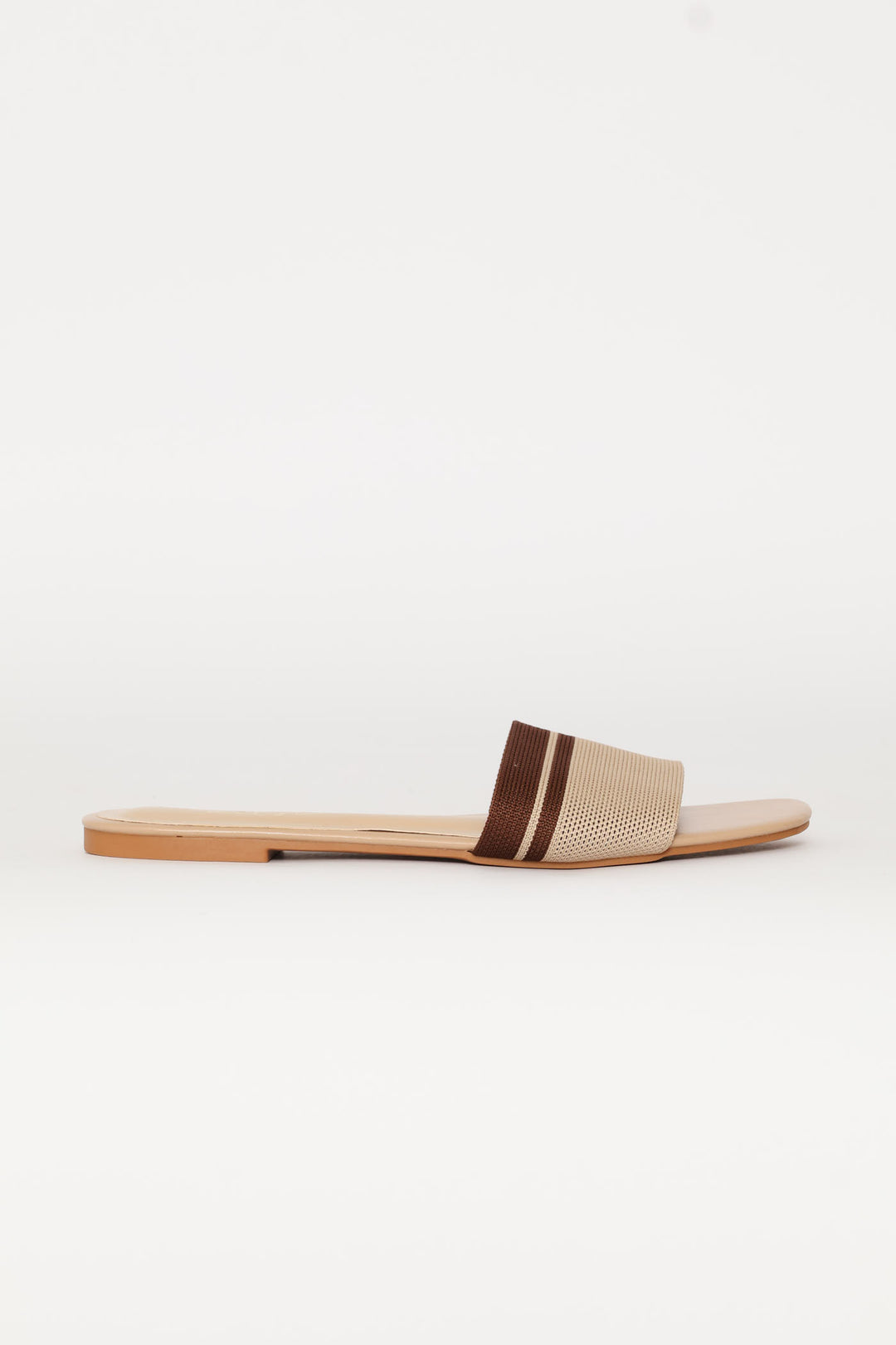 Ribbed Single Band Mule Sandal - Brown/Beige
