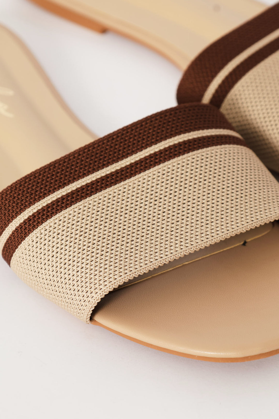 Ribbed Single Band Mule Sandal - Brown/Beige