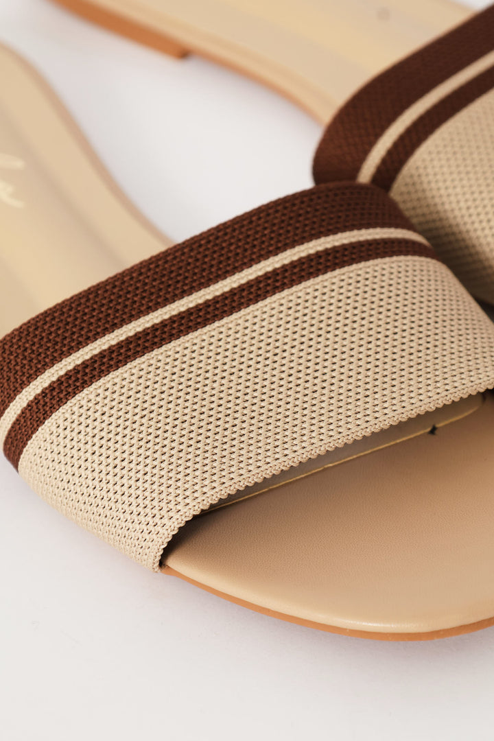 Ribbed Single Band Mule Sandal - Brown/Beige