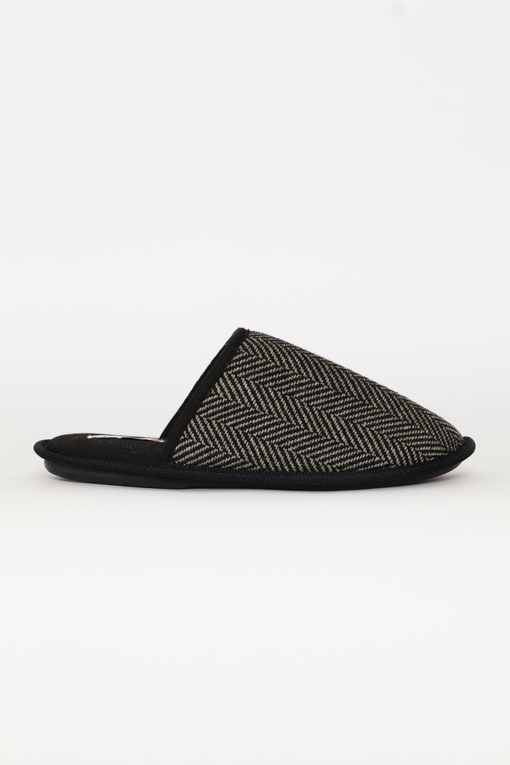 Herring Bone Upper Open Back Slipper - Black