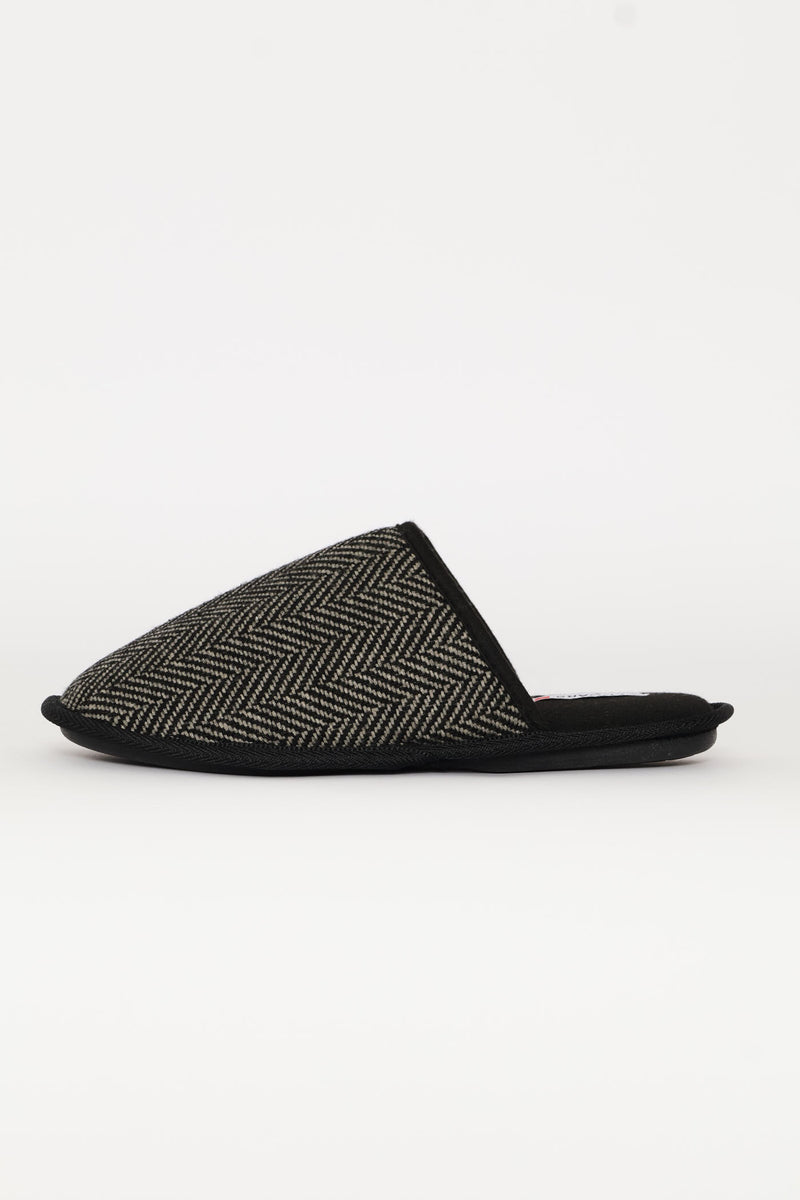 Herring Bone Upper Open Back Slipper - Black