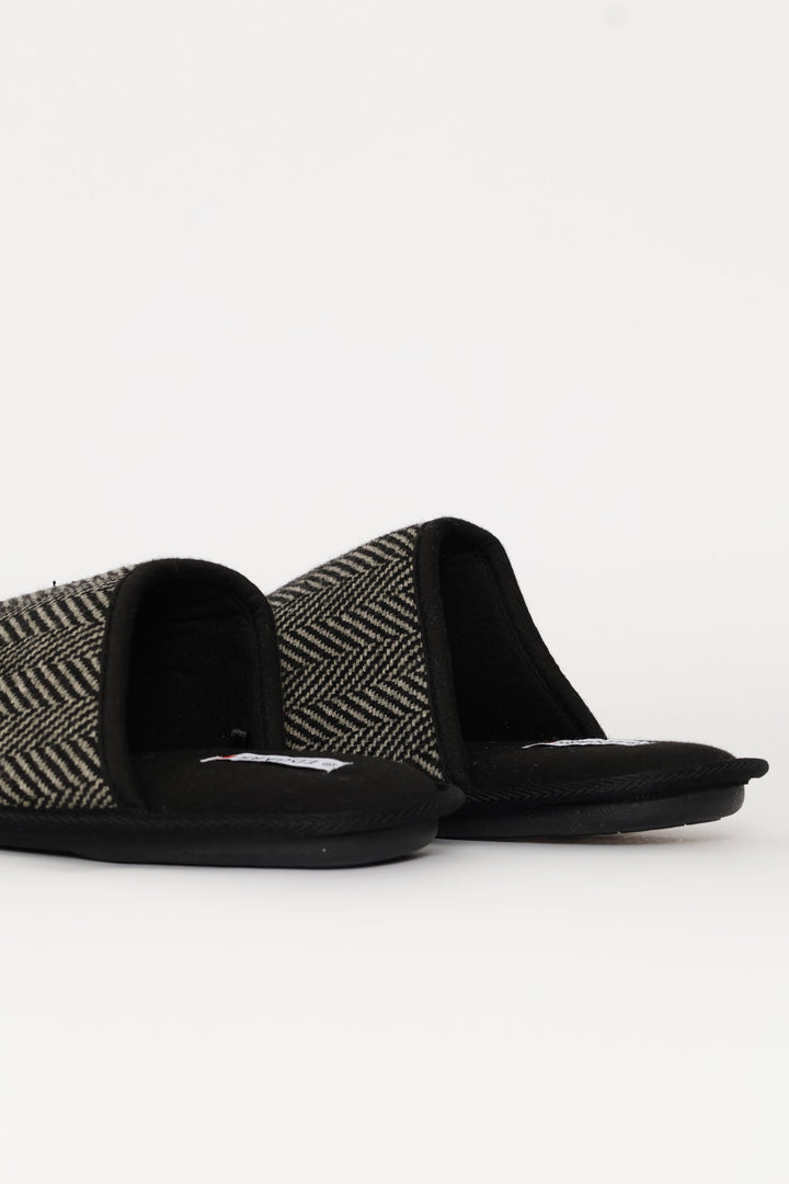 Herring Bone Upper Open Back Slipper - Black