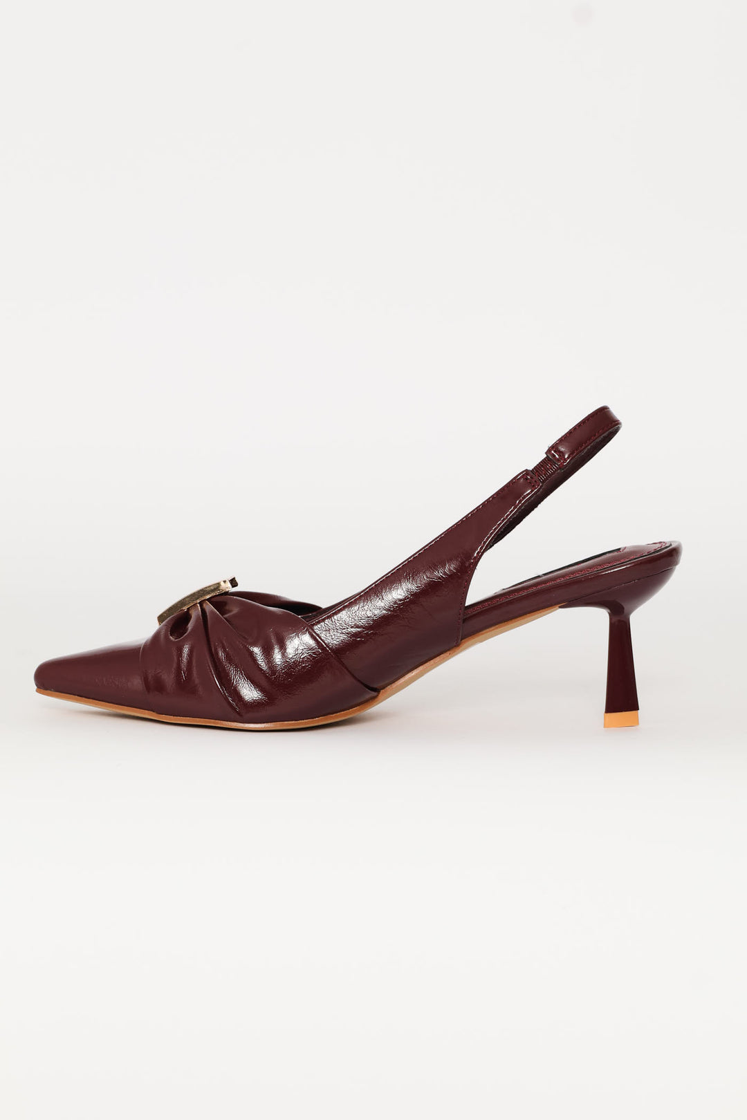 Ruched Bow & Metal Trim Slngback Heel - Burgundy