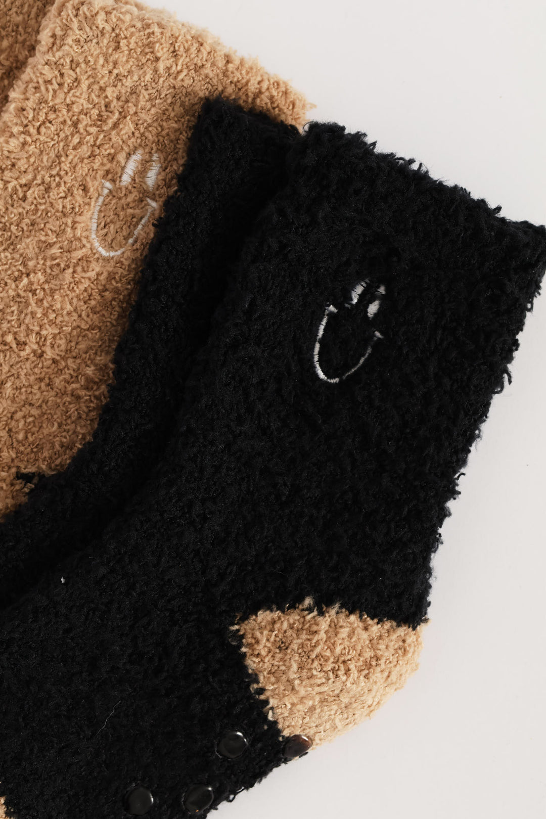 Boys 2 Pack Plain Smile Fluffy Socks - Black