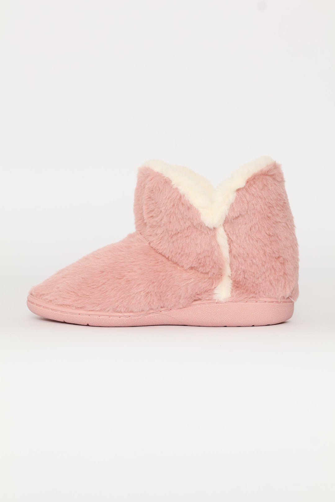 Full Faux Fur Slipper Bootie With Pompoms - Blush