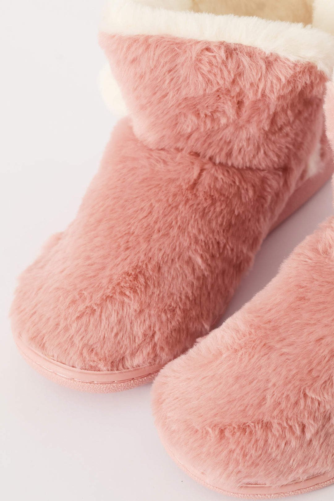 Full Faux Fur Slipper Bootie With Pompoms - Blush