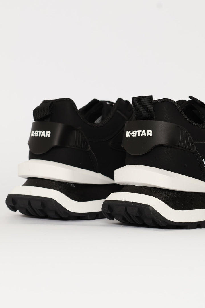 Ice Retro Lace Up Trainer - Black