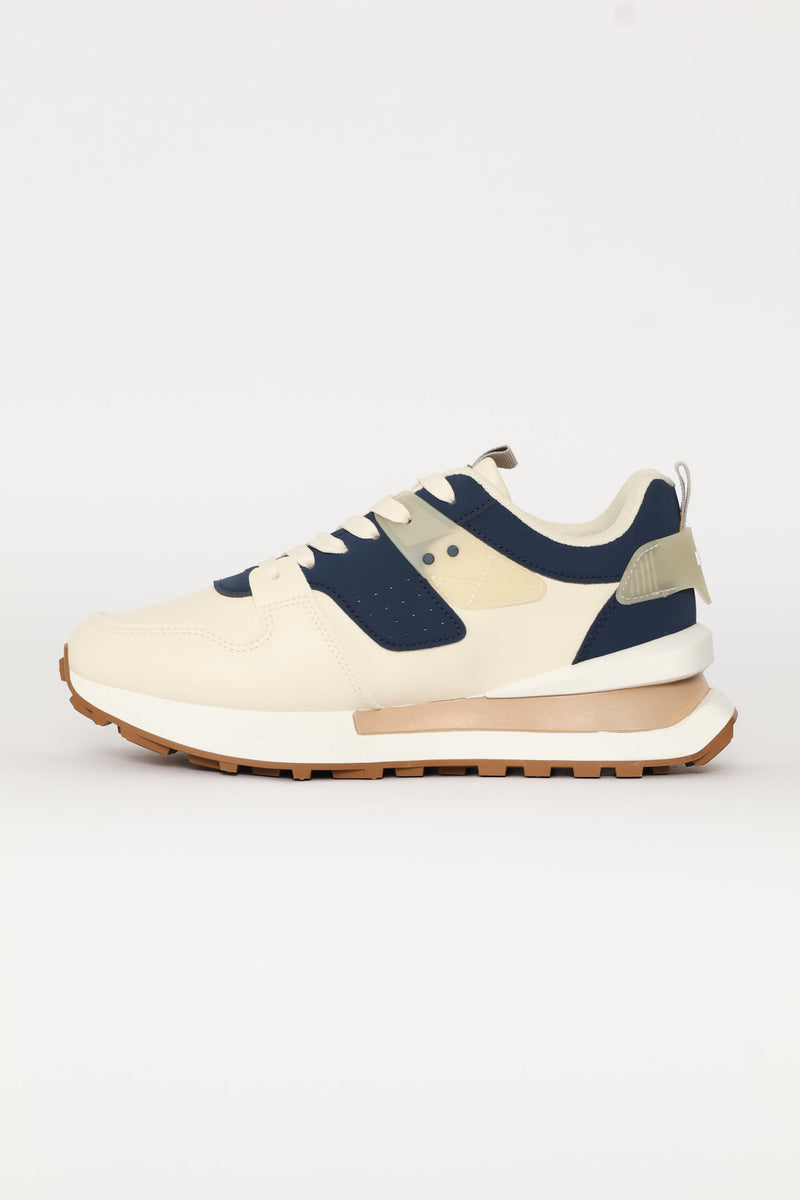 Ice Retro Lace Up Trainer - Beige/Blue