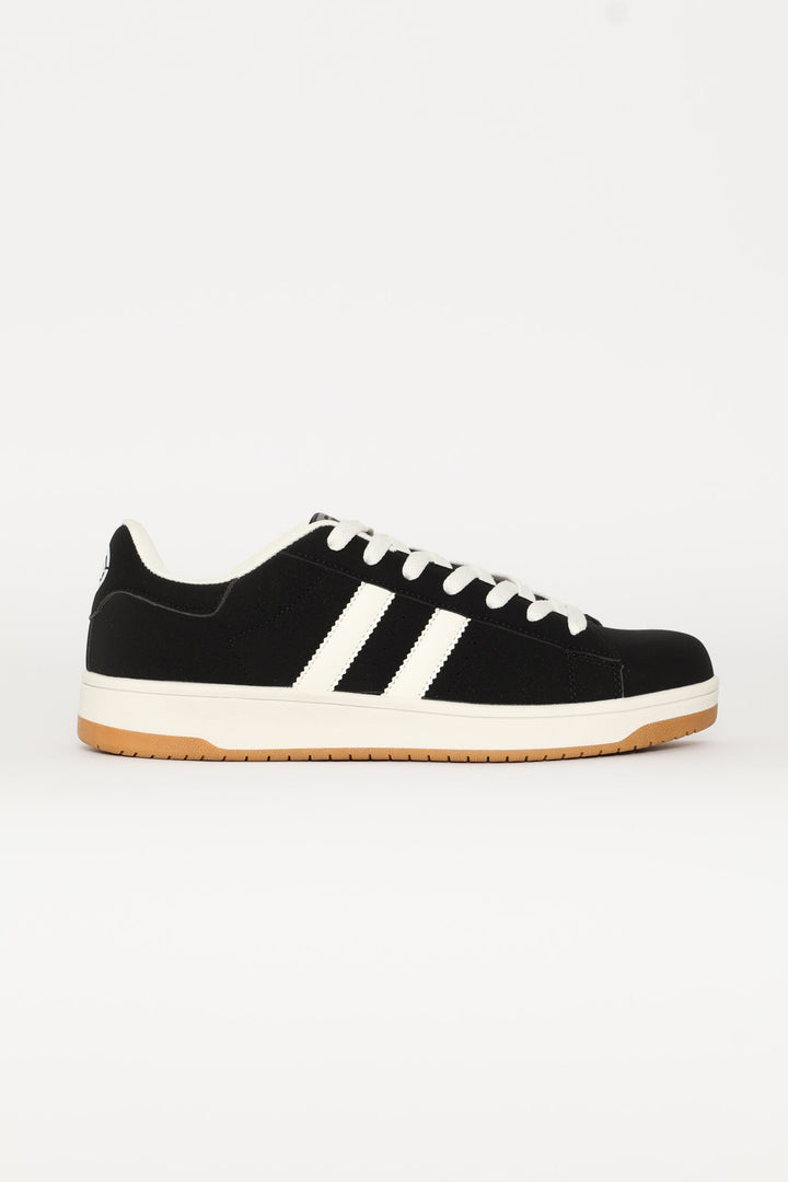 Double Stripe Lace Up Sneaker - Black