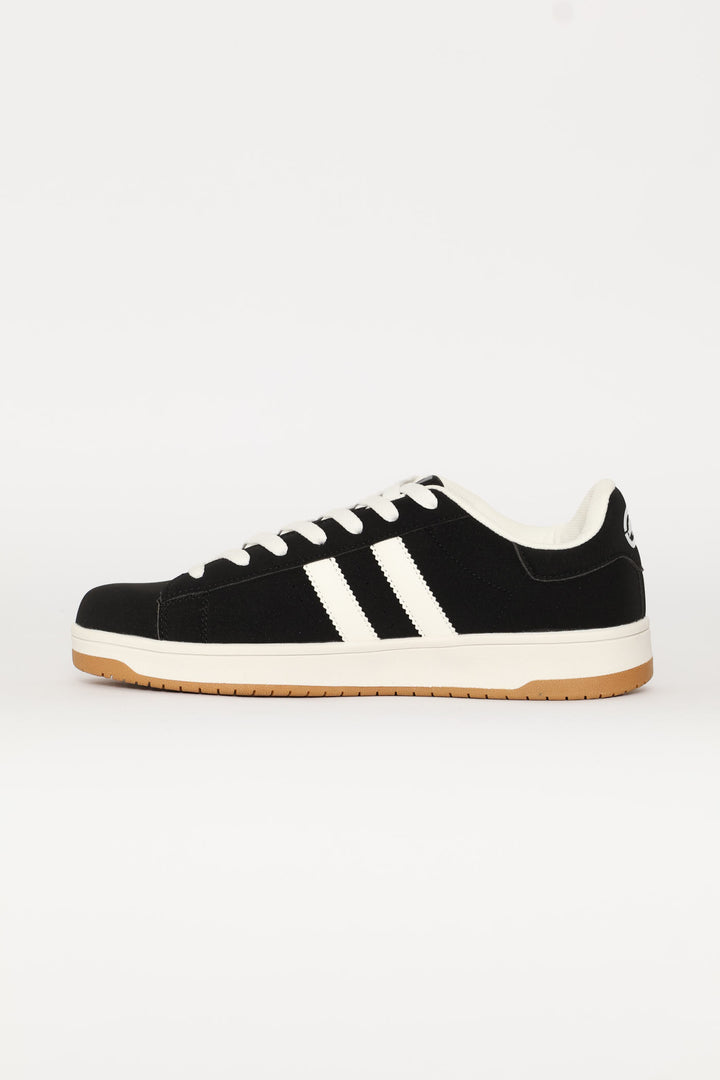 Double Stripe Lace Up Sneaker - Black