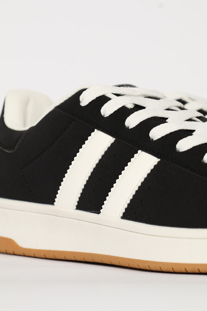 Double Stripe Lace Up Sneaker - Black