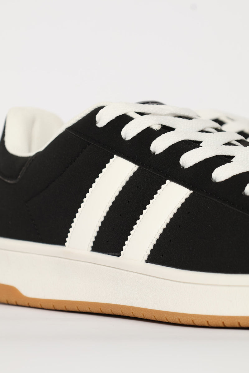 Double Stripe Lace Up Sneaker - Black