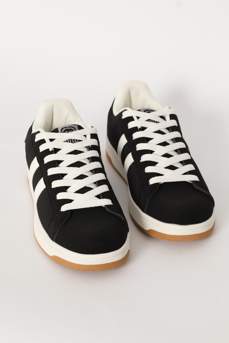 Double Stripe Lace Up Sneaker - Black