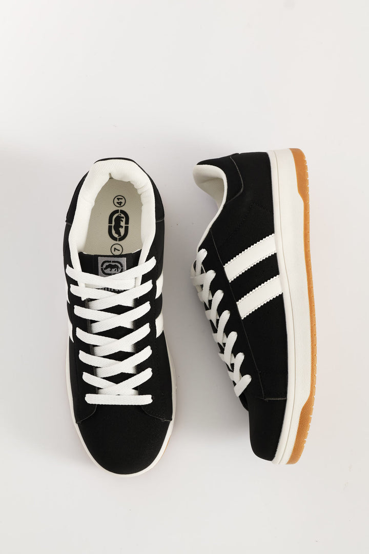 Double Stripe Lace Up Sneaker - Black