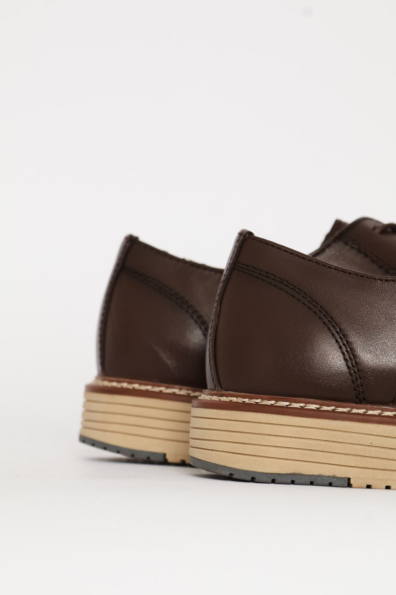 Leather Smart Casual Derby Shoe - Chocolate