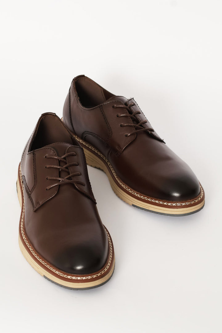 Leather Smart Casual Derby Shoe - Chocolate