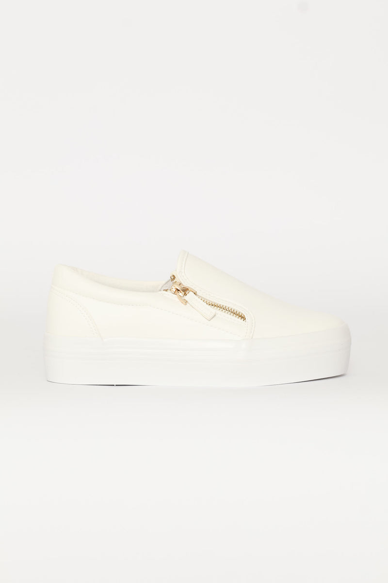 Platform Ono Side Zip Slip On Sneaker - White
