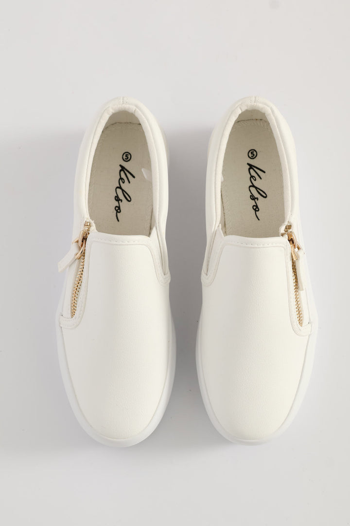 Platform Ono Side Zip Slip On Sneaker - White