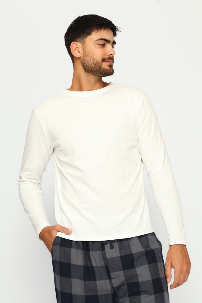 Mens Long Sleeve Cotton Thermal Crew Neck T-Shirt - White – Edgars
