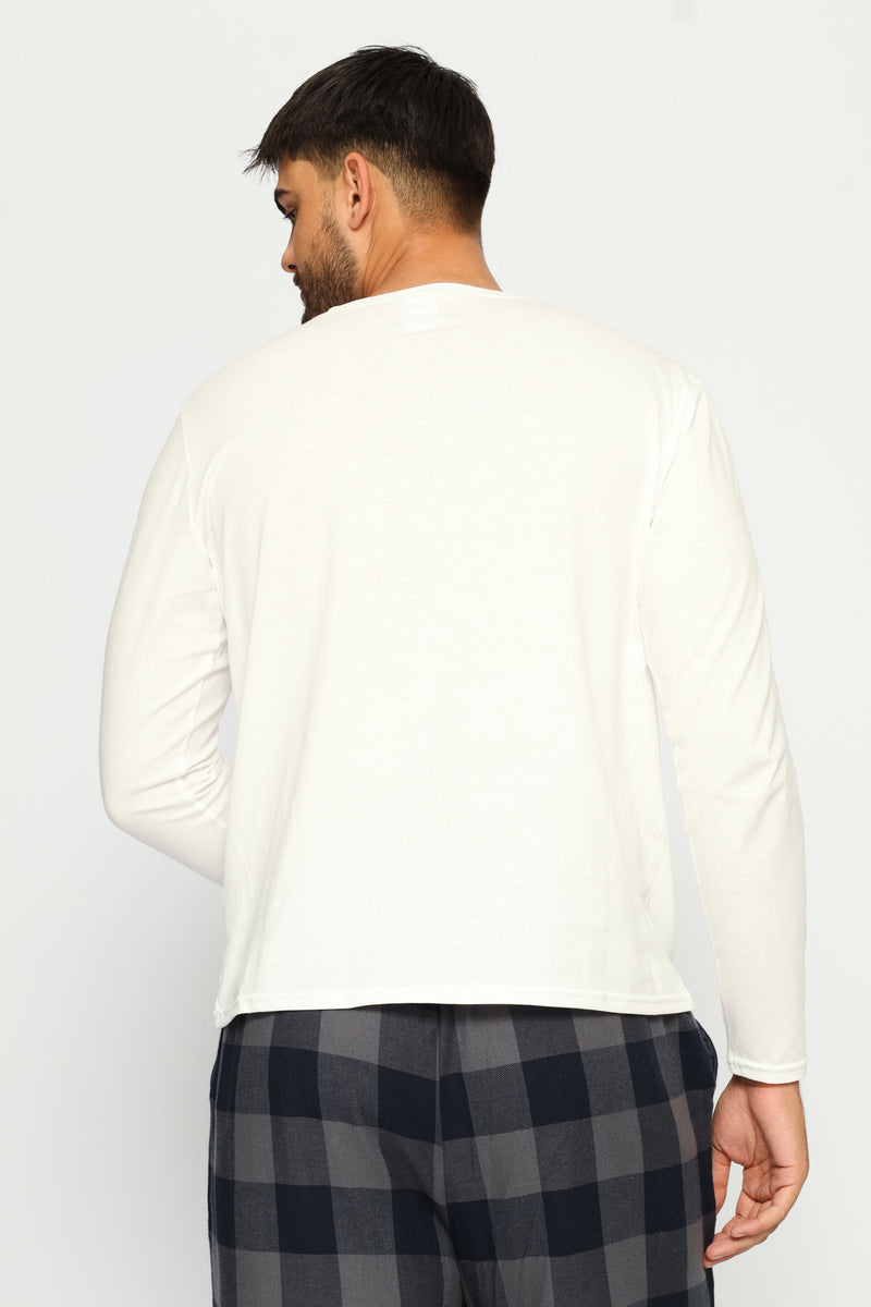 Long Sleeve Cotton Thermal Crew Neck T-Shirt - White
