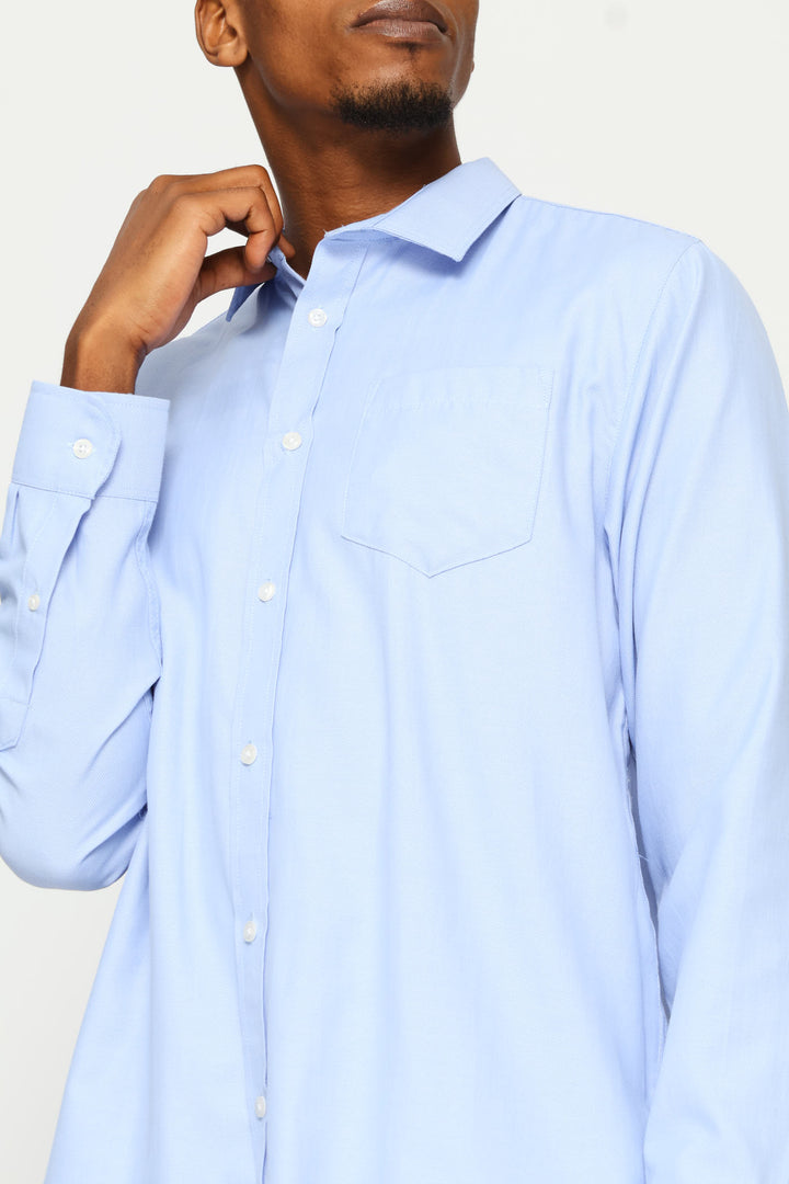 Regular Tonal Textured Shirt - Light Blue
