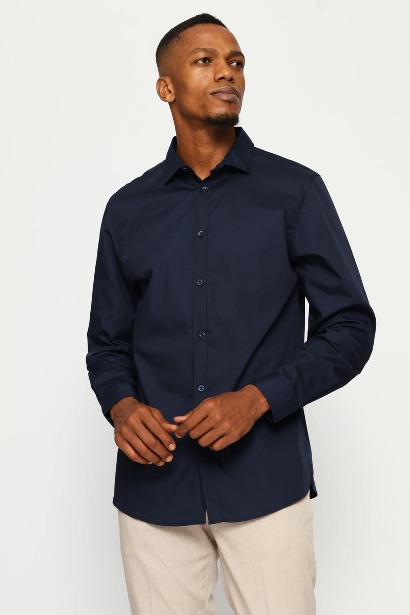 Regular Easy Care Long Sleeve Shirt - Navy