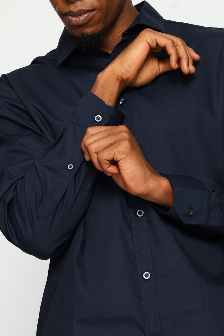 Regular Easy Care Long Sleeve Shirt - Navy