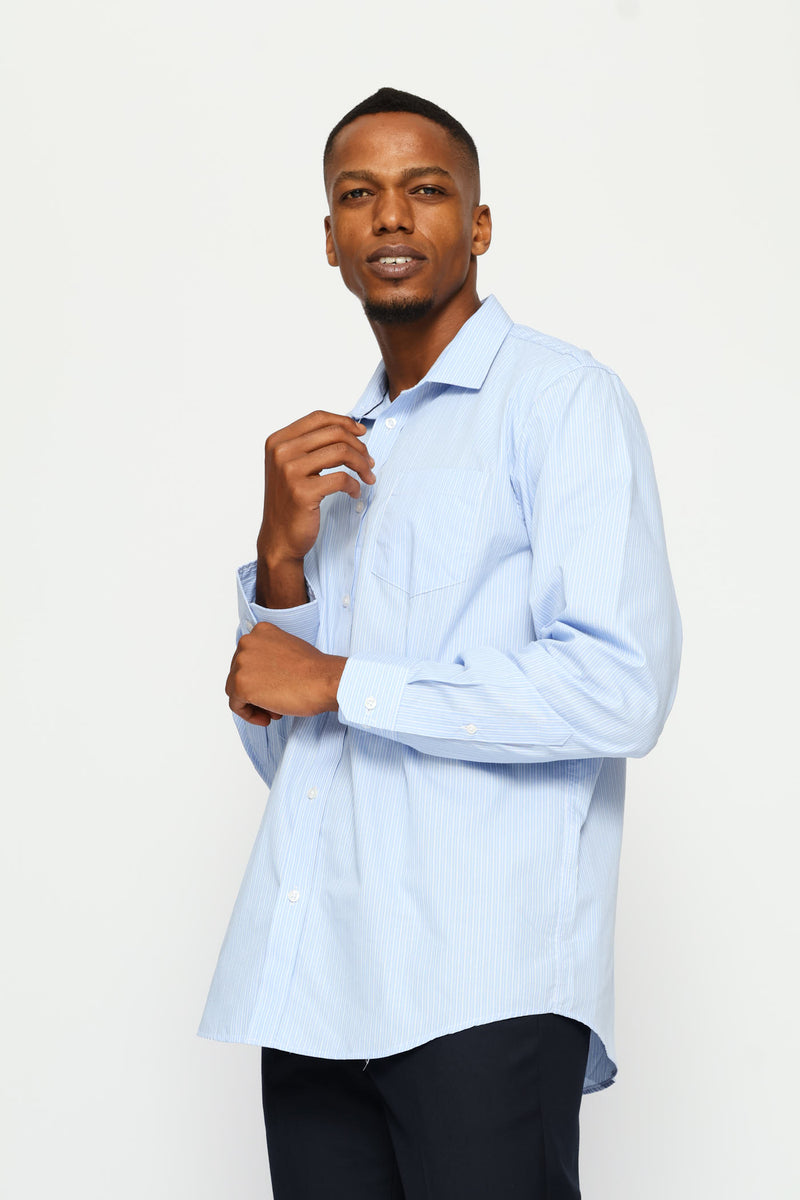 Regular Long Sleeve Double Variated Printed Shirt - White/Light Blue