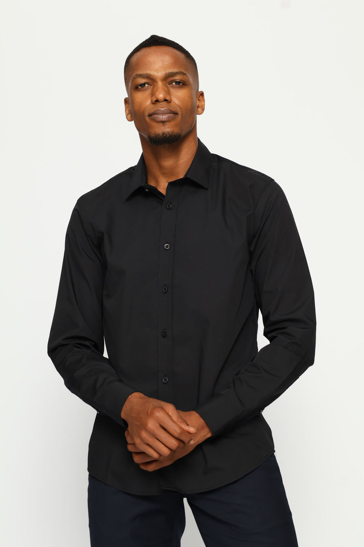 Regular Easy Care Long Sleeve Shirt - Black