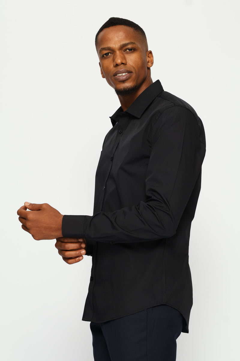 Regular Easy Care Long Sleeve Shirt - Black