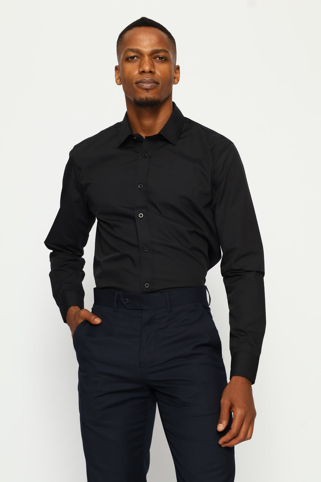 Regular Easy Care Long Sleeve Shirt - Black