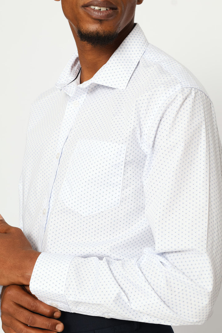 Regular Double Spot Printed Shirt - White/Light Blue