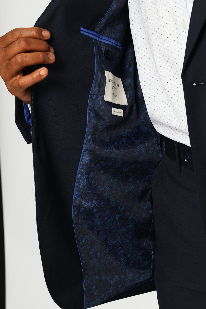 Regular Fit Viscose Blend Suit Jacket - Navy